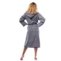Халат букле MS печат - Сив - дамски - 2525 | Халат букле MS печат - Сив - дамски - 2525
