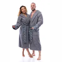 Халат букле MS печат - Сив - дамски - 2526 | Халат букле MS печат - Сив - дамски - 2526
