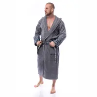 Халат букле MS печат - Сив - мъжки - 2519 | Халат букле MS печат - Сив - мъжки - 2519