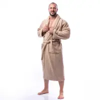 Халат Едноцветен Шал Яка - Капучино - мъжки - 1655 | Халат Едноцветен Шал Яка - Капучино - мъжки - 1655