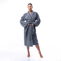Халат Едноцветен Шал Яка - Сив - дамски - 1704 | Халат Едноцветен Шал Яка - Сив - дамски - 1704