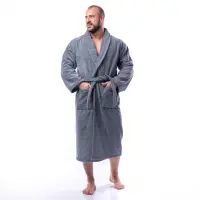 Халат Едноцветен Шал Яка - Сиво - мъжки - 1647 | Халат Едноцветен Шал Яка - Сиво - мъжки - 1647