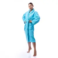 Халат Едноцветен Шал Яка - Светло син - дамски - 1701 | Халат Едноцветен Шал Яка - Светло син - дамски - 1701
