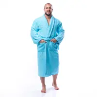 Халат Едноцветен Шал Яка - Светло синьо - мъжки - 1643 | Халат Едноцветен Шал Яка - Светло синьо - мъжки - 1643