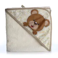 Бебешка хавлиена кърпа с качулка - Крем - Мече - Бебешка хавлиена кърпа с качулка - Крем - Мече