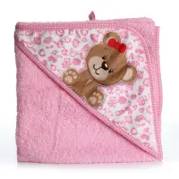 Бебешка хавлиена кърпа с качулка - Розово - Мече - Бебешка хавлиена кърпа с качулка - Розово - Мече