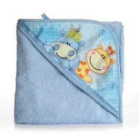 Бебешка хавлиена кърпа с качулка - Синьо - Животни - Бебешка хавлиена кърпа с качулка - Синьо - Животни